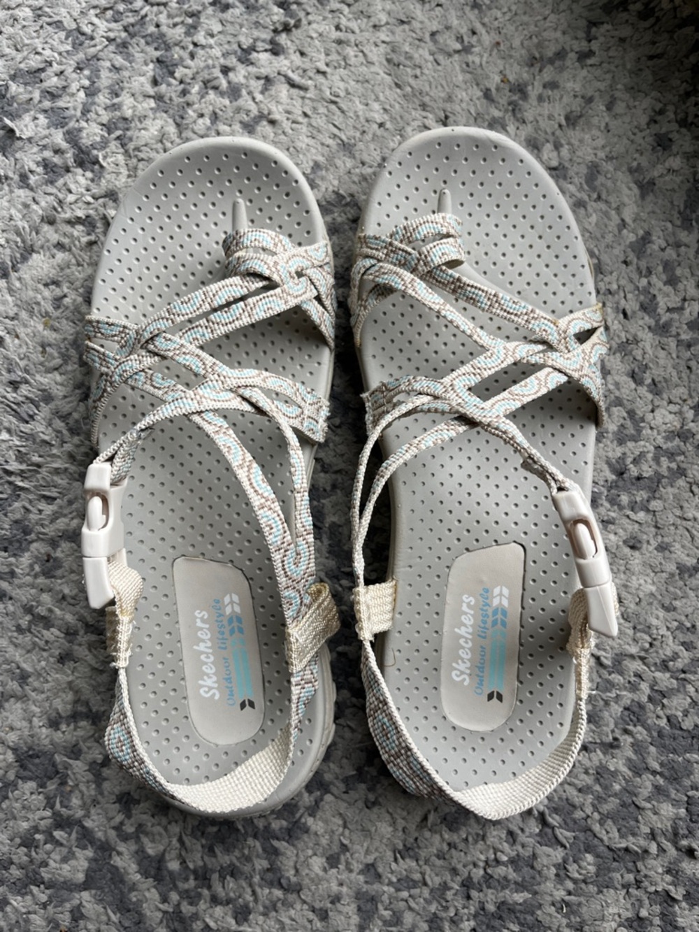 Skechers Women's Beige and Teal Raggae Style Sport Sandals